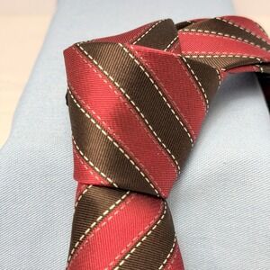 Hermes Vintage Red & Brown Striped 100% Silk Tie